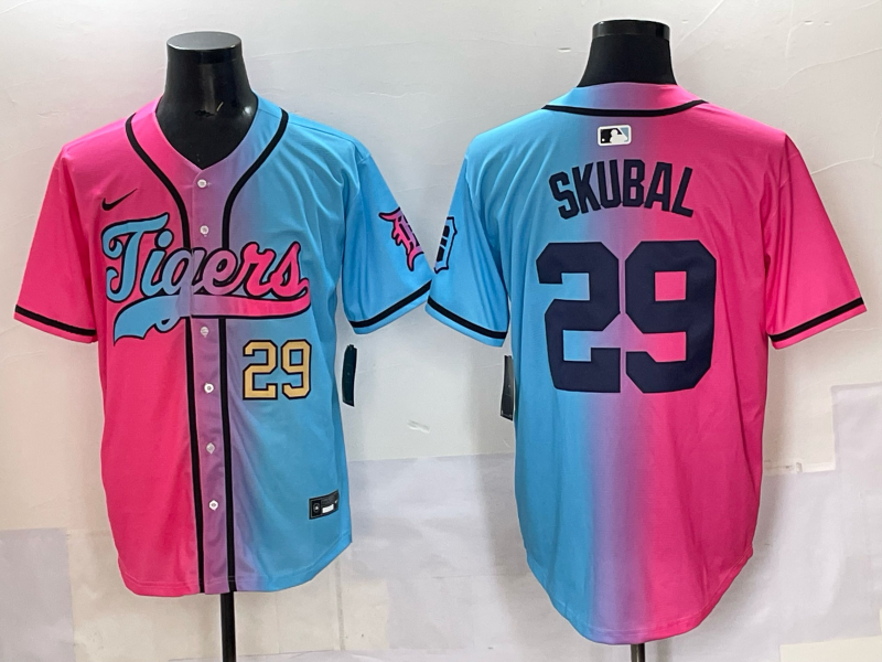 Men 2025 Detroit Tigers 29 Skubal Blue pink Game Nike MLB Jersey style 028